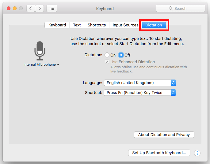 Fig 3 - macOS 10.12 Sierra – Dictating text