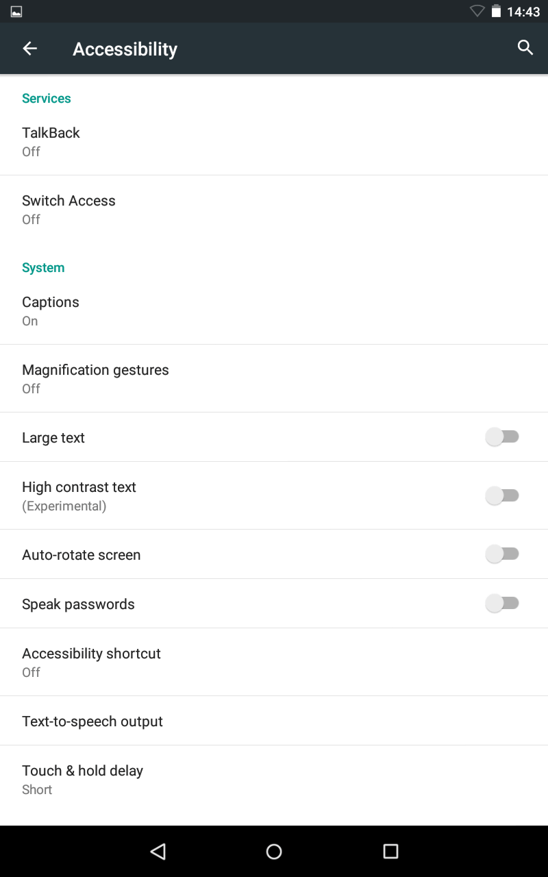 Fig 1 - Android Lollipop 5.0.0 - Speak passwords - Accessibility
