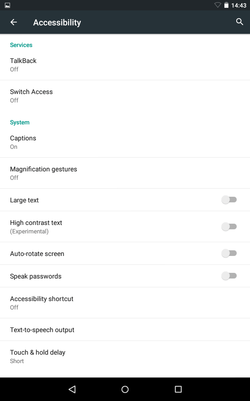 Fig 1 - Android Lollipop 5.0.0 - Text to speech output - Accessibility