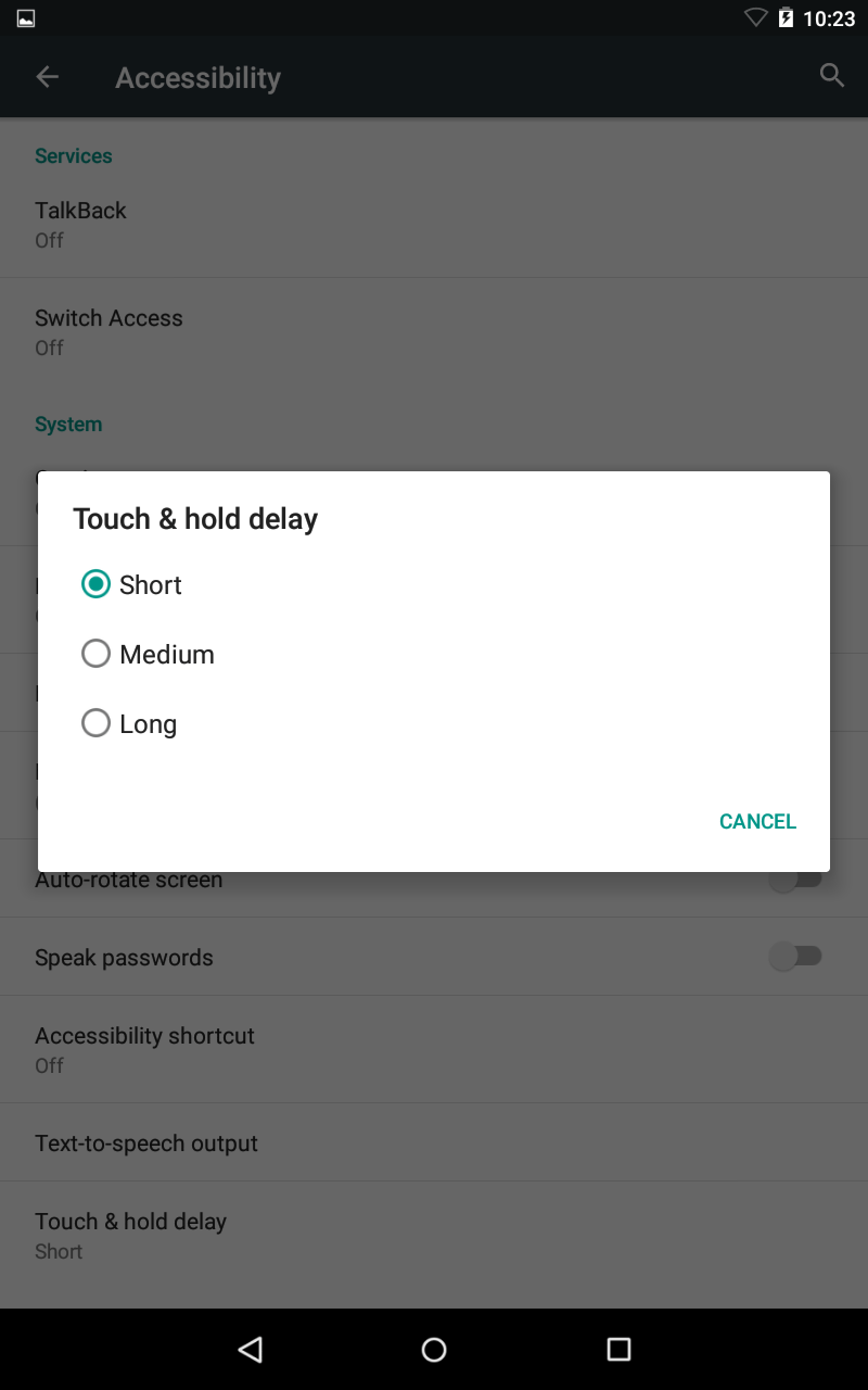 Fig 2 - Android Lollipop 5.0.0 - Touch and hold delay - Delay settings