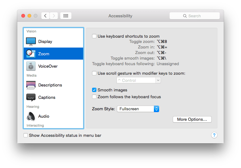 Fig 3 - Apple OS X 10.10 Yosemite - Magnifying the screen - Accessibility Zoom