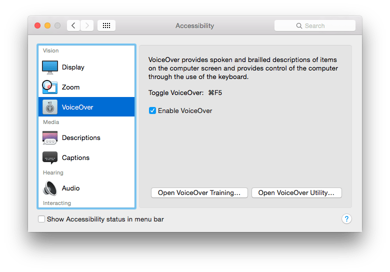 Fig 3 - Apple OS X 10.10 Yosemite - Making your computer talk - Accessibility Voiceover