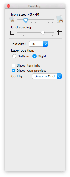 The Desktop options pop-up window