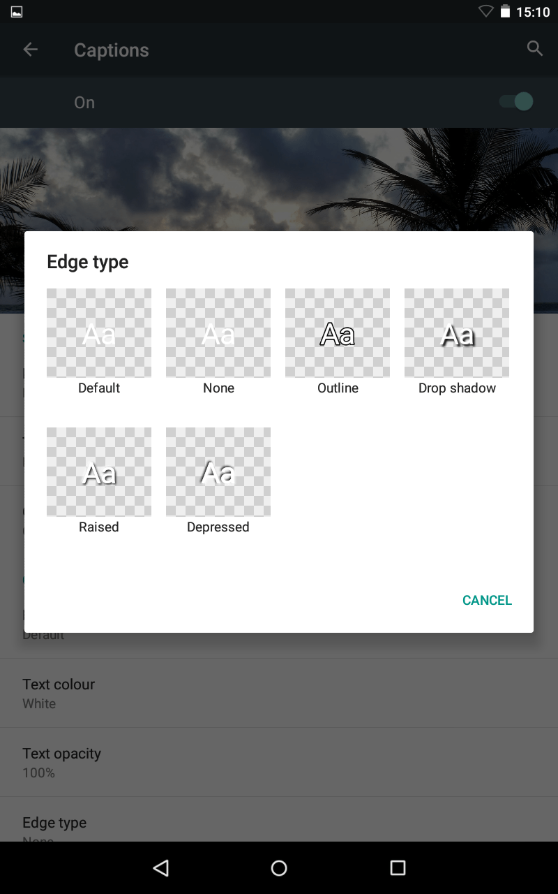 Fig 9 - Android Lollipop 5.0.0 - Captions - Edge Type