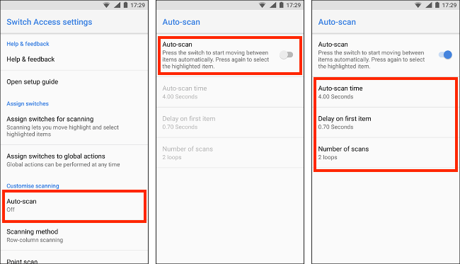 Tap Auto-scan, tap the switch next to Auto-scan, edit Auto-scan options