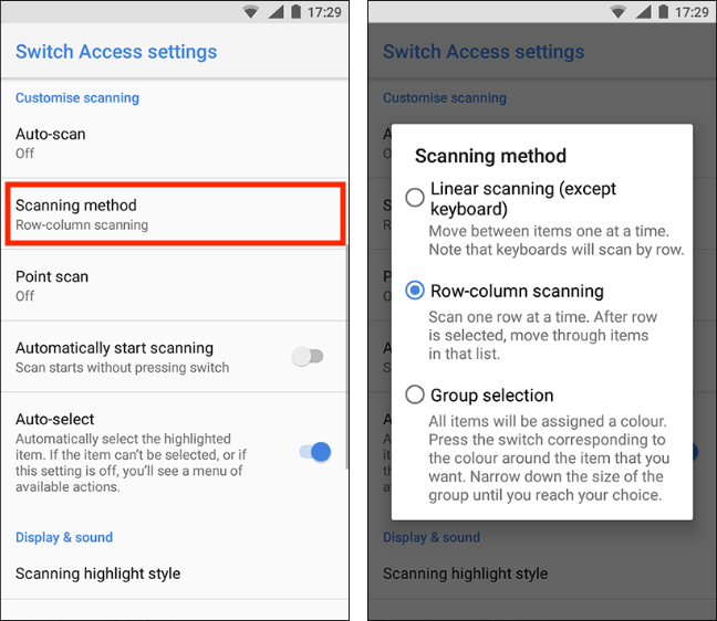 Tap Scanning method, choose a scanning method