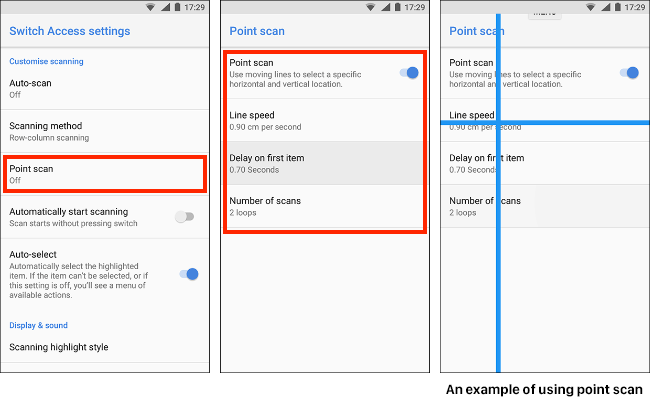 Tap point scan, tap the switch next to Point scan