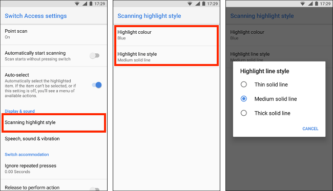 Tap Scanning highlight style, tap Highlight colour or Highlight line style, choose a style
