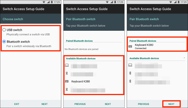 Choose Bluetooth Switch, pair the device, tap Next