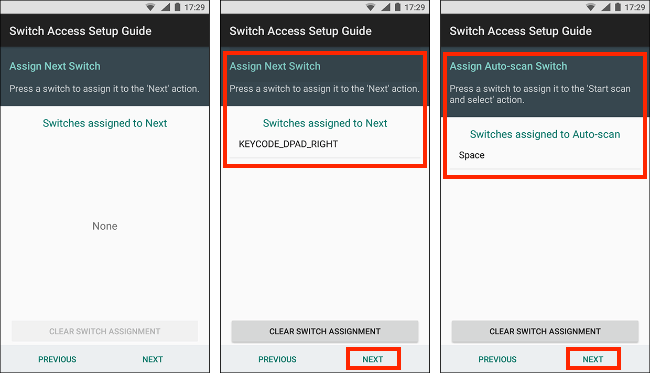 Assign a Switch for Next, assign a Switch for Auto-scan, tap next