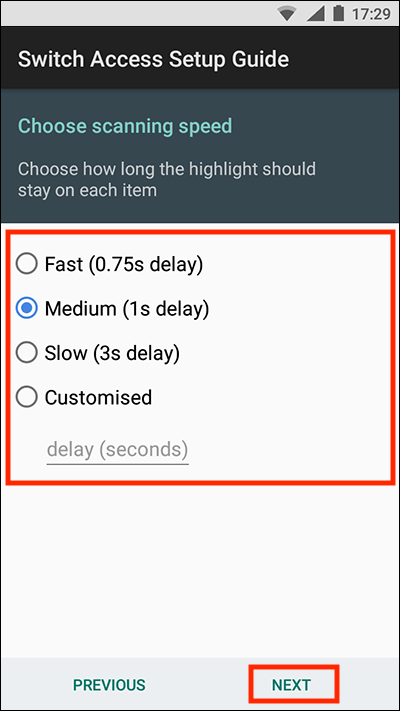 Choose a scanning speed, tap next