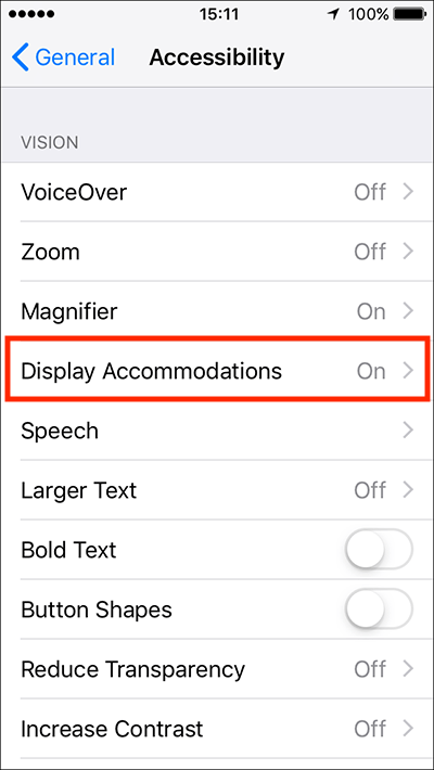 Tap Display Accommodations