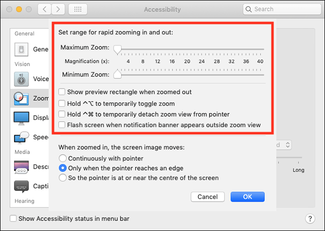 Full-screen zoom settings