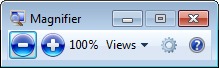 The Plus and Minus buttons on the magnifier dialogue window.