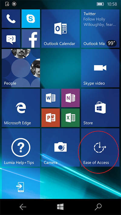 Fig 1 - High Contrast – Windows 10 Phone
