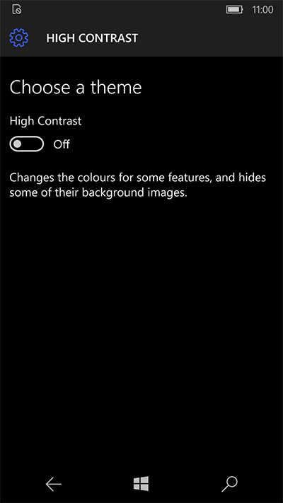 Fig 3 - High Contrast – Windows 10 Phone