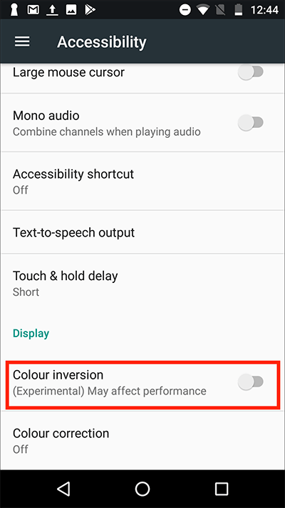 Fig 3 - Android 7 Nougat – Invert Colours