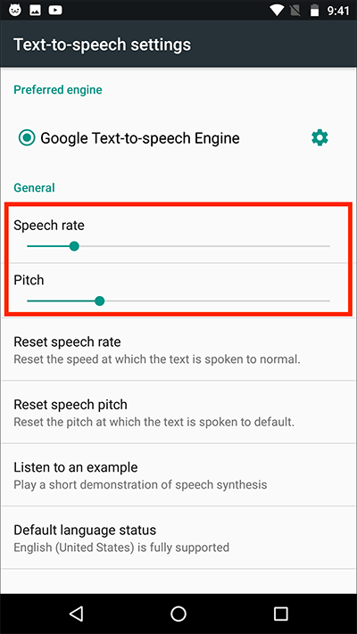 The Text-to-speech settings screen.