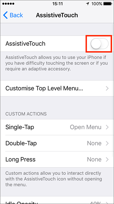 AssistiveTouch – iPhone/iPad/iPod Touch iOS 10, iOS 11 Fig 3