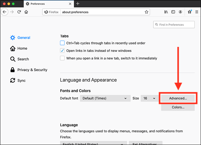 How to change the fonts in Firefox for macOS 10.15 Catalina