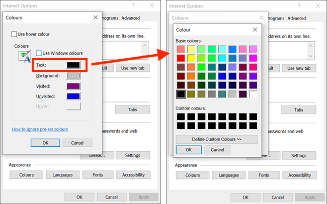 change internet explorer color scheme