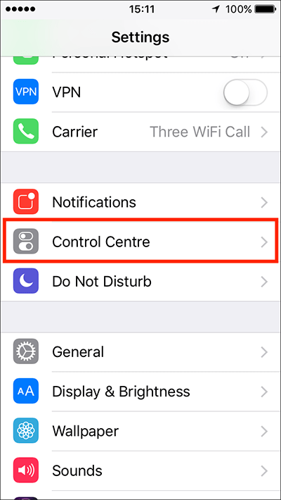 Control Centre – iPhone/iPad/iPod Touch iOS 11 Fig 2