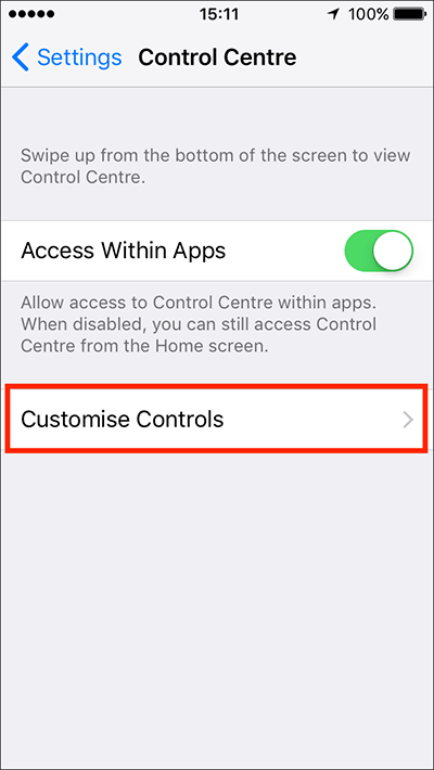 Control Centre – iPhone/iPad/iPod Touch iOS 11 Fig 3