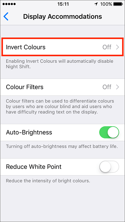 Invert Colours – iPhone/iPad/iPod Touch iOS 12 Fig 2