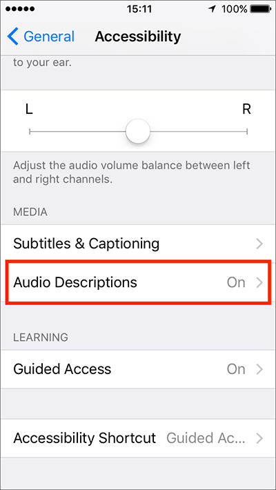 Fig 4 - Audio Descriptions – iPhone/iPad/iPod Touch iOS 10