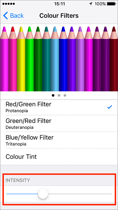 Drag the slider to change the intensity of the filter