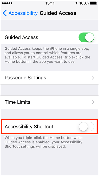 Tap the toggle switch for Accessibility Shortcut