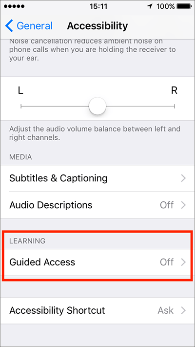 Fig 4 - Guided Access – iPhone/iPad/iPod Touch iOS 10