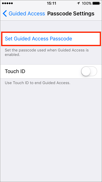 Tap Set Guided Access Passcode