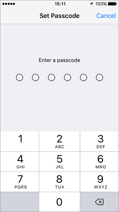 Set a six digit passcode