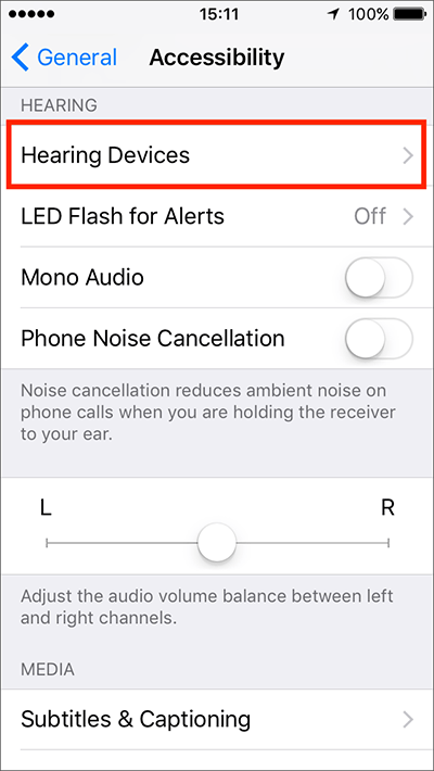 Fig 5 - Hearing – iPhone/iPad/iPod Touch iOS 10