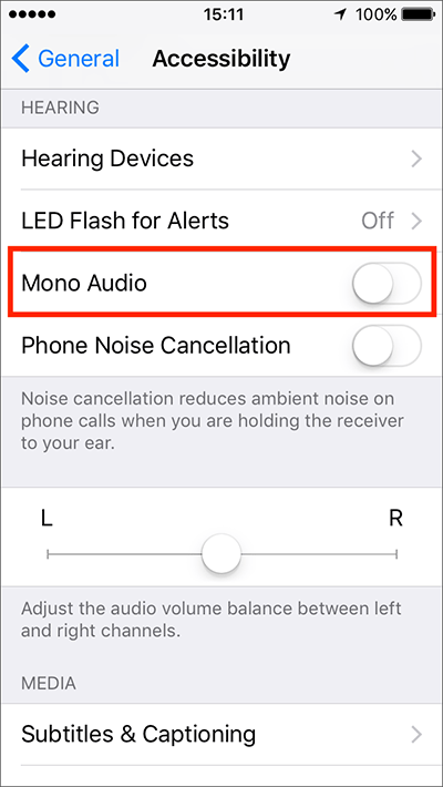 Fig 9 - Hearing – iPhone/iPad/iPod Touch iOS 10