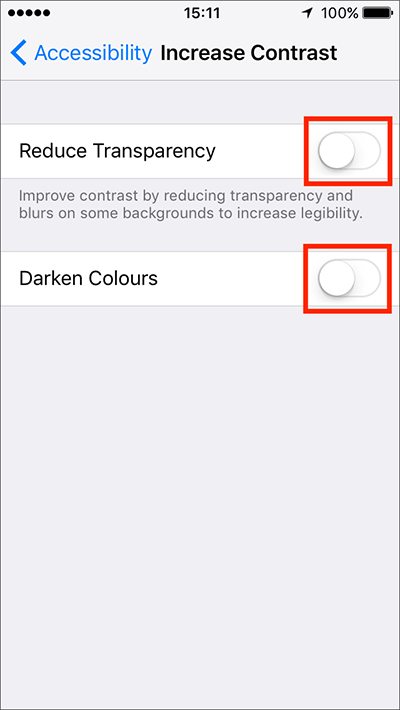 Fig 5 - Increase Contrast – iPhone/iPad/iPod Touch iOS 10