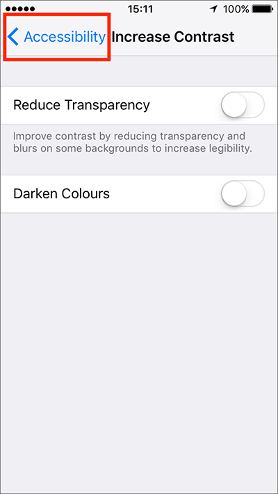 Fig 6 - Increase Contrast – iPhone/iPad/iPod Touch iOS 10