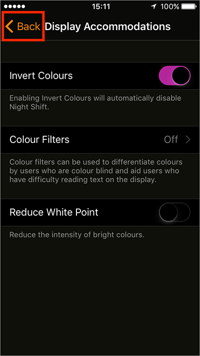 Fig 6 - Invert Colours – iPhone/iPad/iPod Touch iOS 10