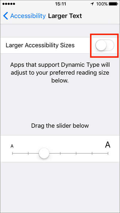 Fig 5 - Larger Text – iPhone/iPad/iPod Touch iOS 10