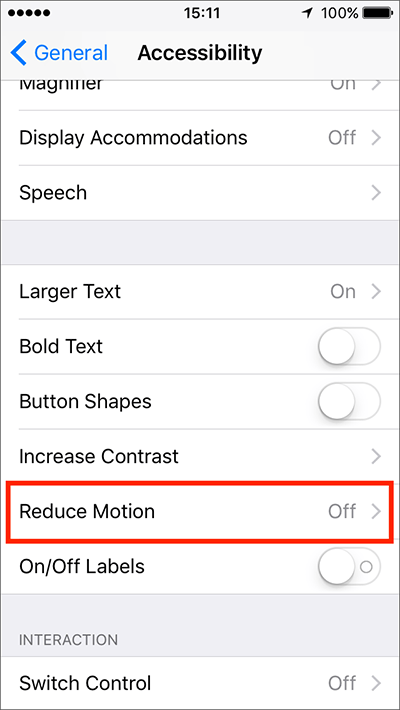 Fig 4 - Reduce Motion – iPhone/iPad/iPod Touch iOS 10