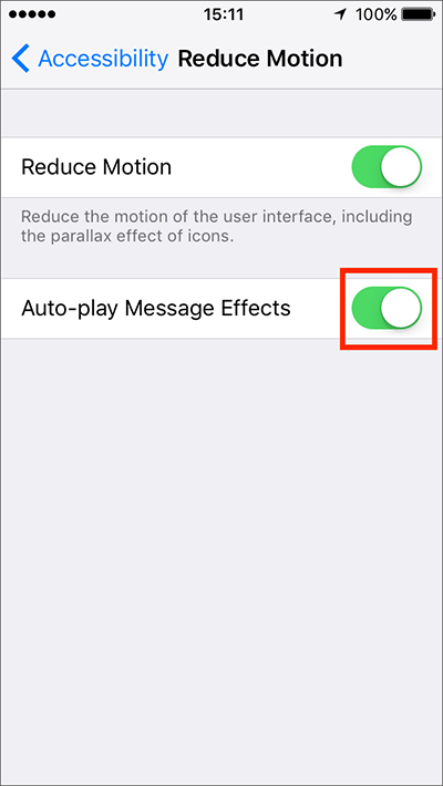 Fig 6 - Reduce Motion – iPhone/iPad/iPod Touch iOS 10