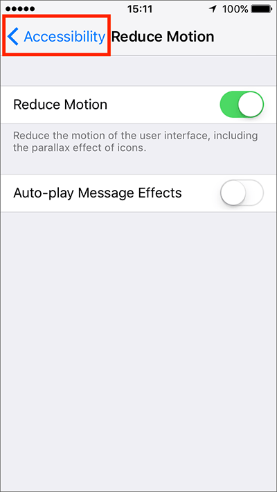 Fig 7 - Reduce Motion – iPhone/iPad/iPod Touch iOS 10