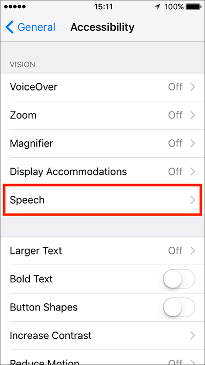 Fig 4 - Speak Screen – iPhone/iPad/iPod Touch iOS 10
