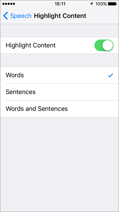 Fig 8 - Speak Screen – iPhone/iPad/iPod Touch iOS 10