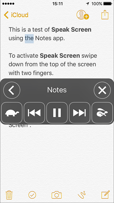 Fig 9 - Speak Screen – iPhone/iPad/iPod Touch iOS 10