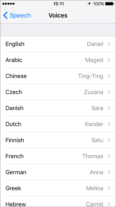 Fig 6 - Speech Settings – iPhone/iPad/iPod Touch iOS 10