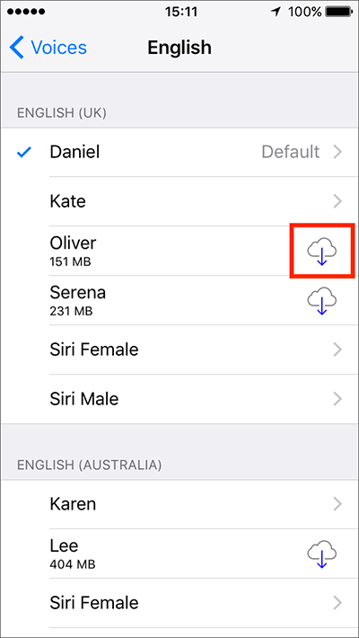 Fig 7 - Speech Settings – iPhone/iPad/iPod Touch iOS 10