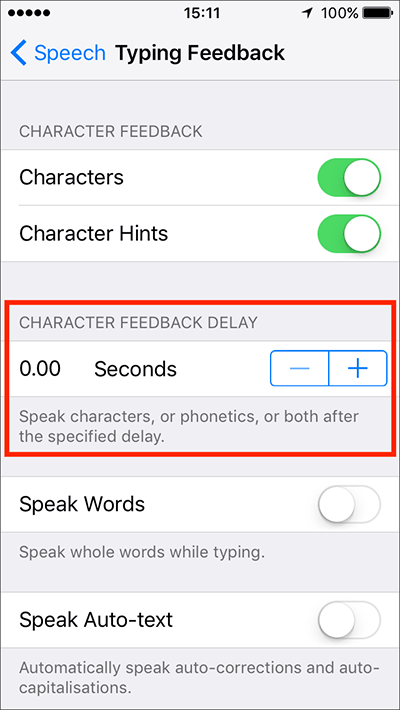 Tap to change the character feedback delay