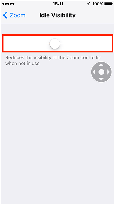 Drag the slider to change the Zoom Controller visibility when idle